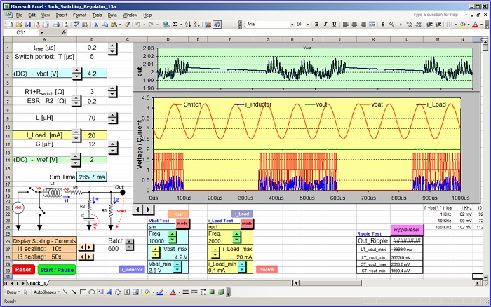 Power Management: An Animated Buck Switching Regulator Model in MS Excel 2003