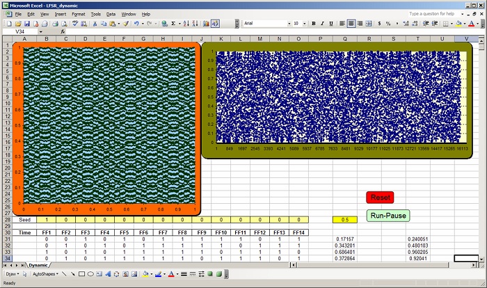 An Animated Linear Feedback Shift Register (LFSR) as a Pseudo Random  Pattern Generator in Excel 2003 – Part#4 – Excel Unusual