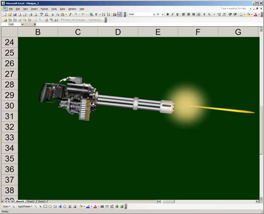 A minigun animation in MS Excel for Excel games